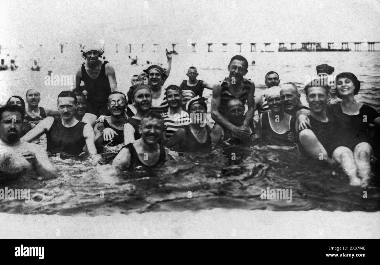 bathing, lido / open air bath, bathers on beach, Binz, July 1920 ...