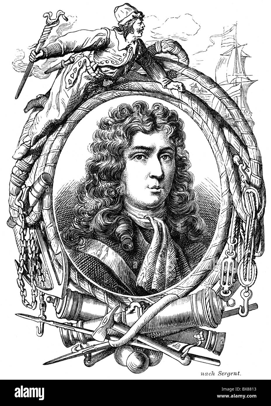 Costentin de Tourville, Anne Hilarion, 24.11.1642 - 23.5.1701, French admiral, portrait, wood engraving, 19th century, , Stock Photo