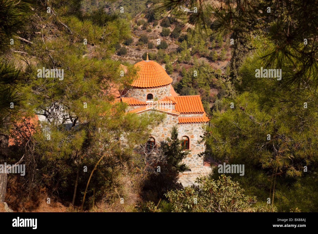 Panagia tou Machaira monastery and church, Troodos, Cyprus. Stock Photo