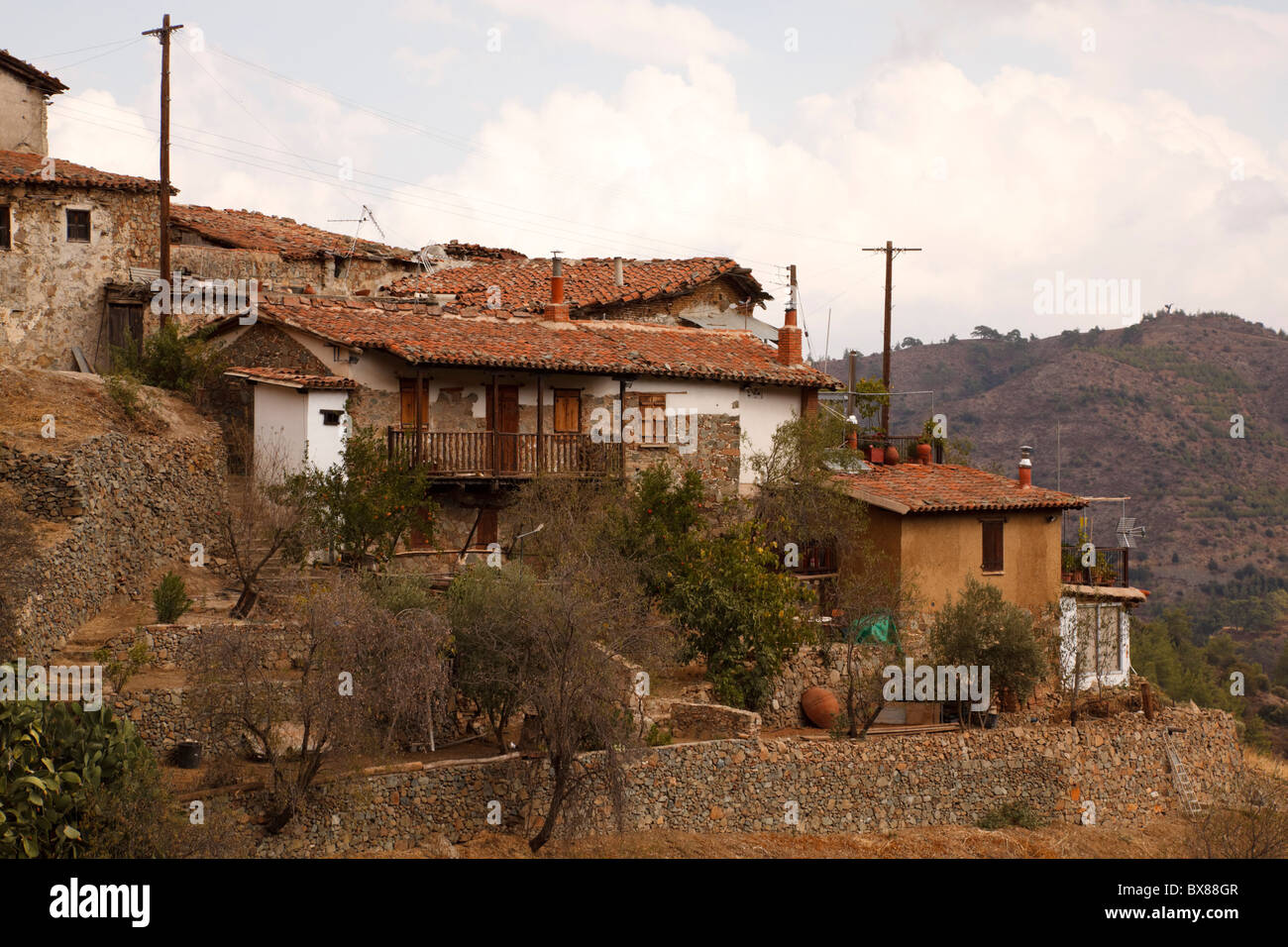 Village of Gourri in the eastern foothills of the Troodos mountains. Stock Photo