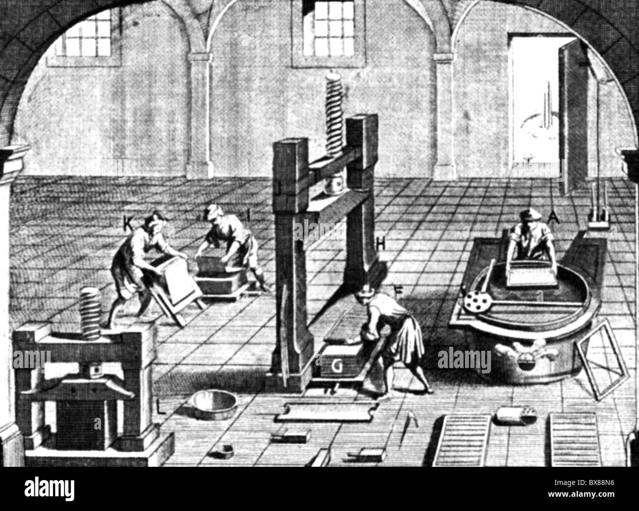 industry, paper, paper mill, copper engraving, circa 1770, Artist's