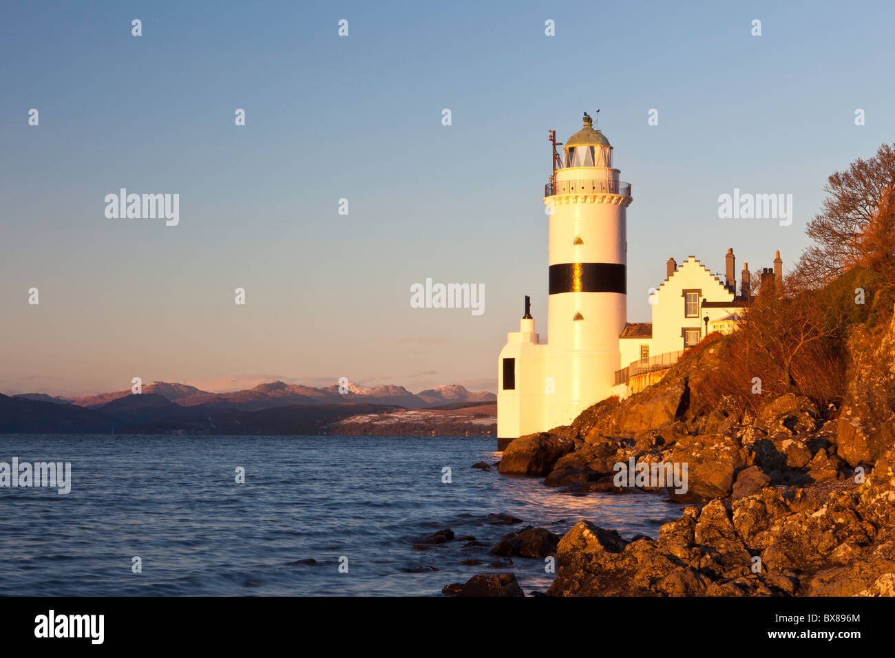 Evening view of the Cloch Lighthouse which is one of the icons of Inverclyde Stock Photo