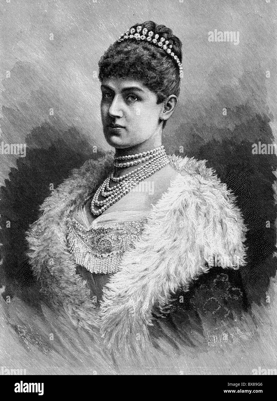 Charlotte, 10.10.1864 - 16.7.1946, Queen consort of Wuerttemberg 1891 - 1918, half length, wood engraving after a photography, late 19th century, Stock Photo