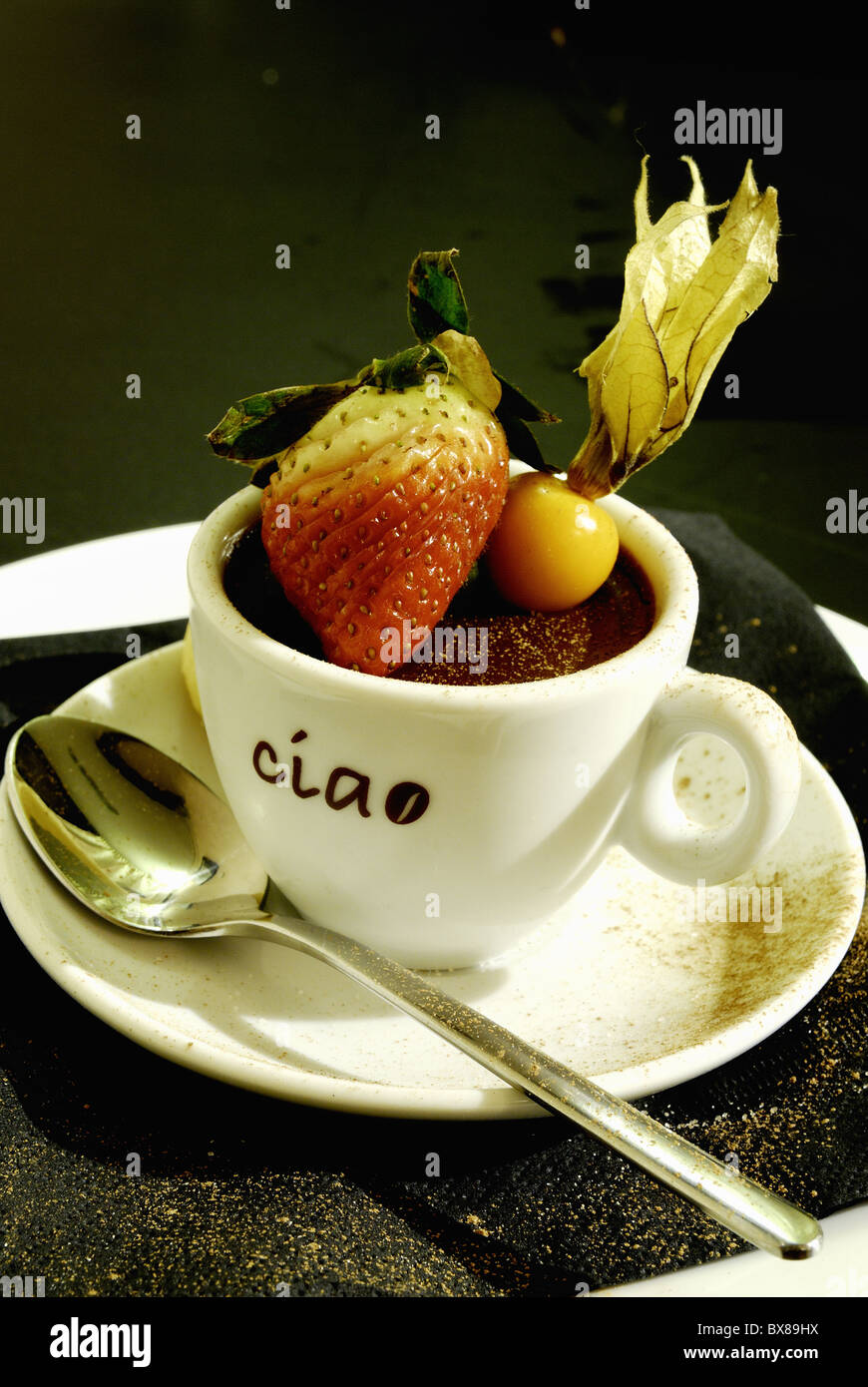 A chocolate dessert in a a small coffee espresso cup Stock Photo Alamy