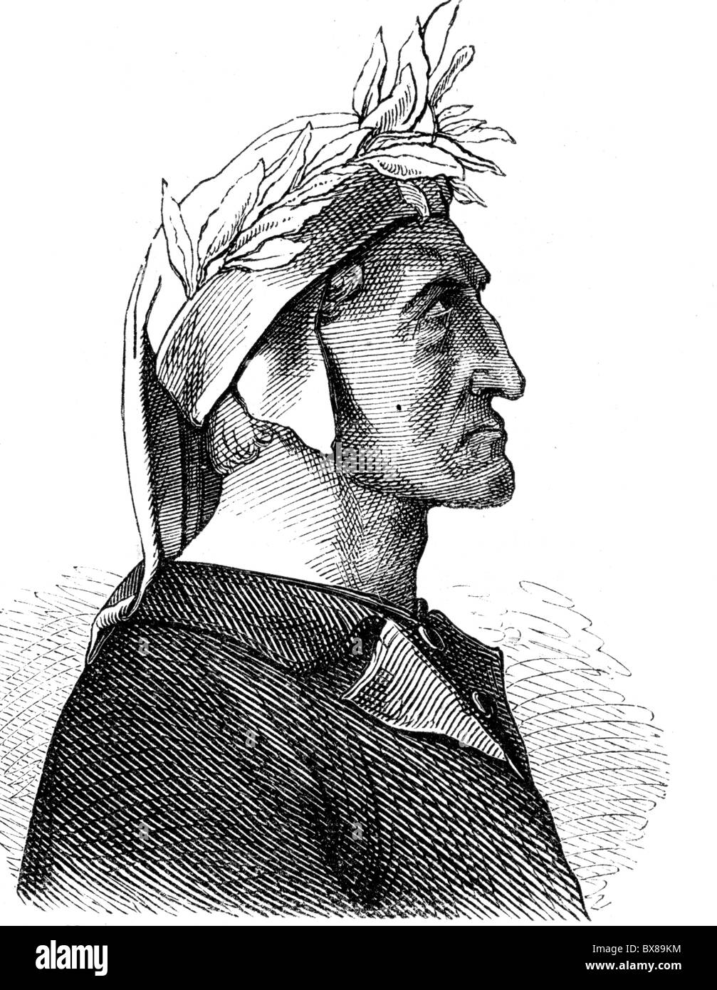 Dante Alighieri, 1265 - 14.9.1321, Italian author / writer, portrait, wood engraving, 19th century, Stock Photo