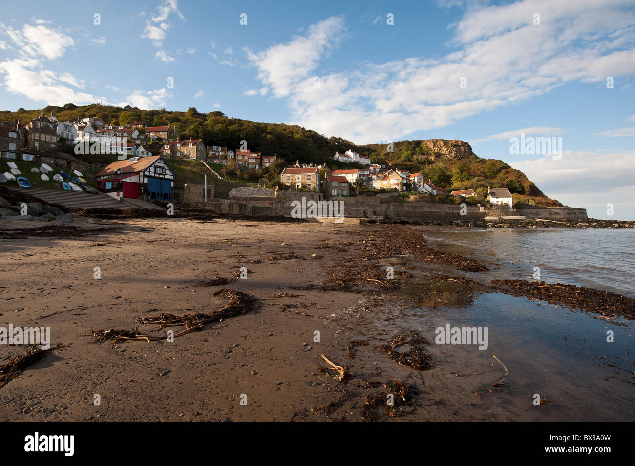 Runswick Bay, on the East coast of Yorkshire, is a lovely place to visit on a sunny day. It is in North Yorkshire, Saltburn-by-the-Sea, England, GB. Stock Photo