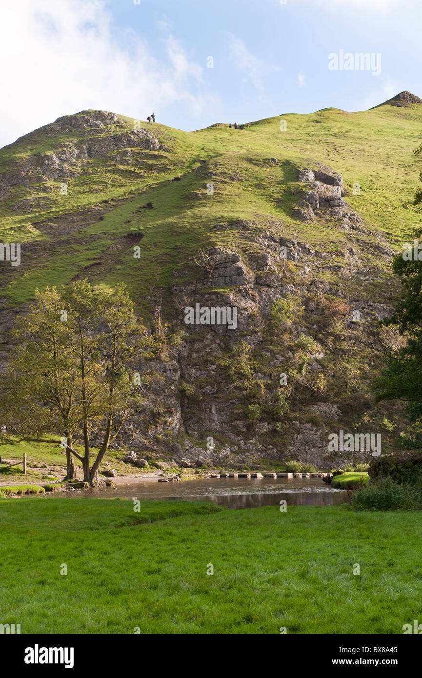 Dovedale in the Peak District, Derbyshire, England. The River Dove and Dovedale are very popular with visitors. Stock Photo