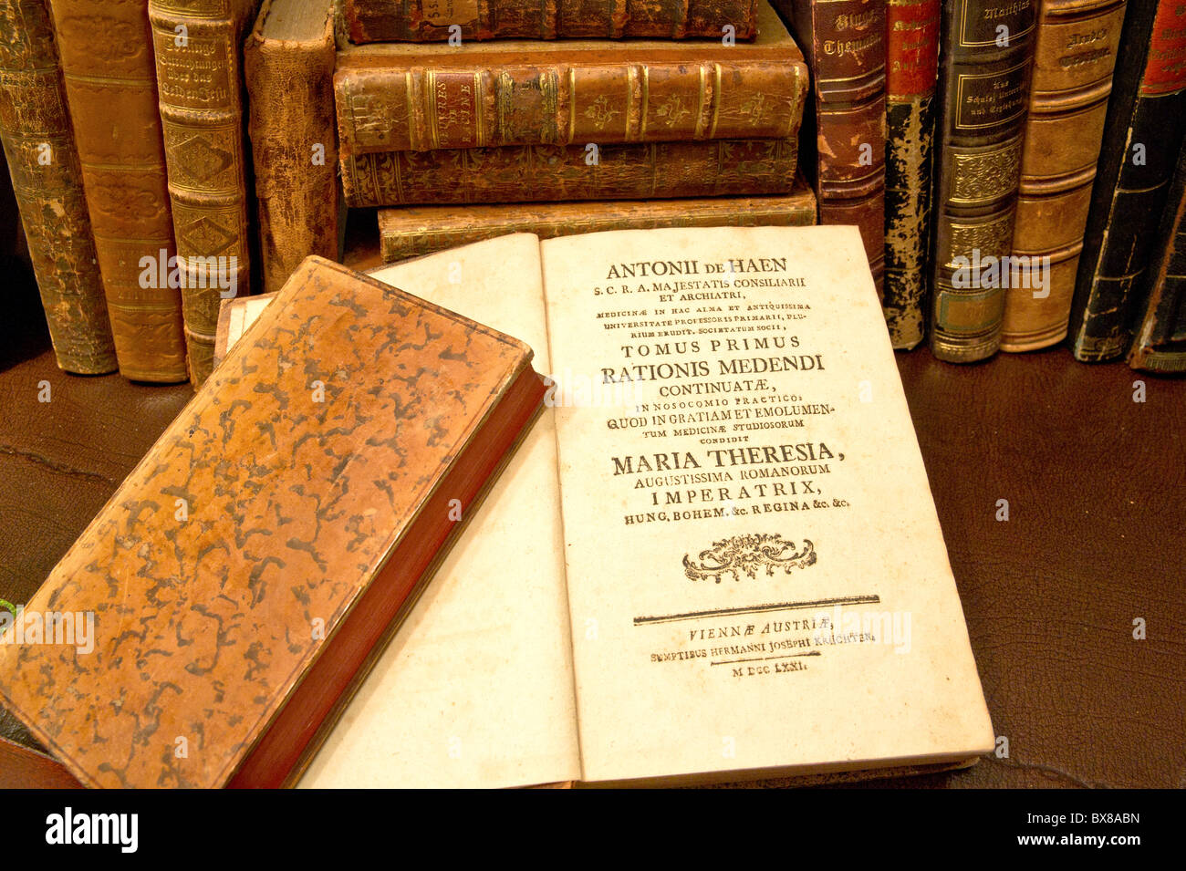 Bücher in altem Ledereinband; Books in old binding Stock Photo