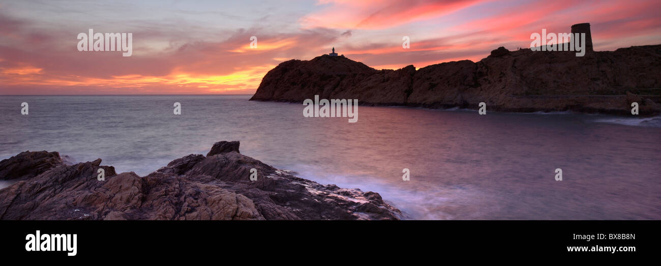 La Pietra Island with the lighthouse Phare de la Pietra, L'Ile-Rousse, Balagne, Corsica, France Stock Photo