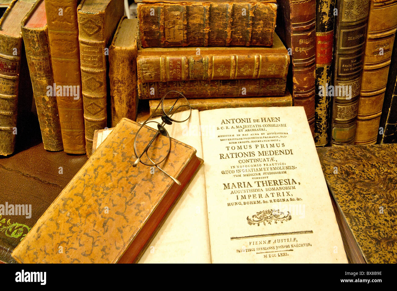 Bücher in altem Ledereinband;  Books in old binding Stock Photo