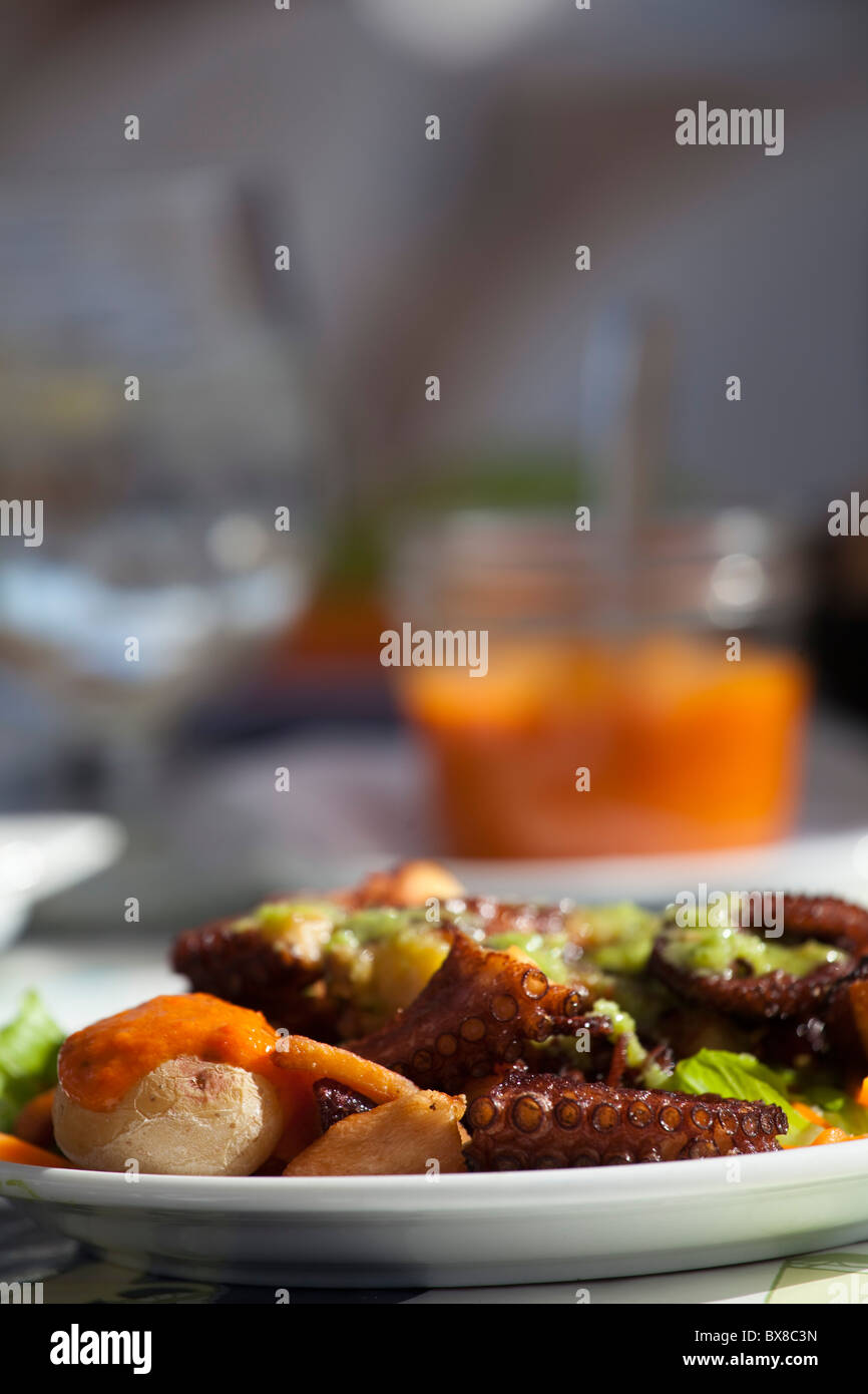 spain, canary islands, gran canaria, salad with seefruit and mojo rojo Stock Photo
