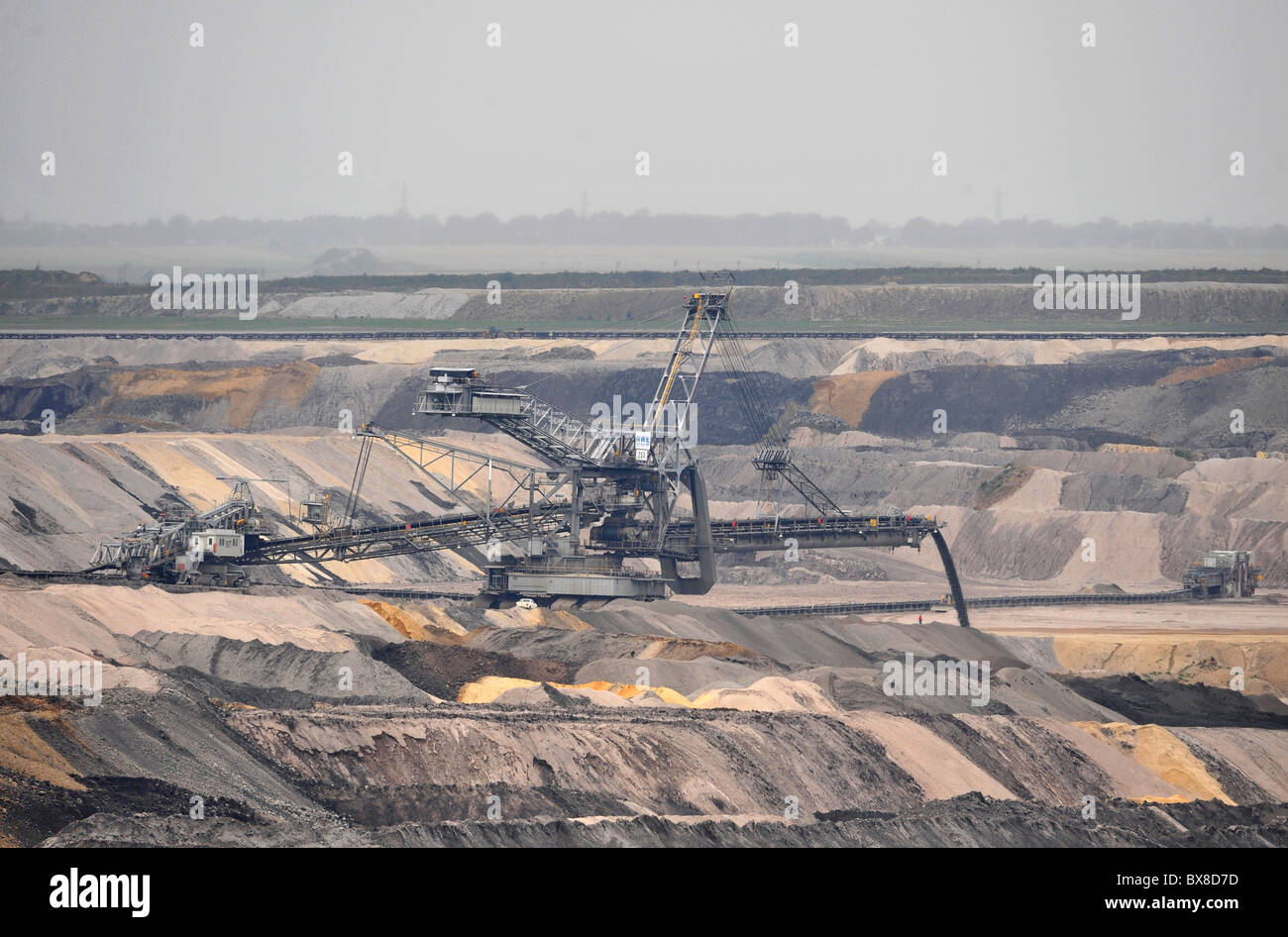 Open cast coal mining near Aachen in Germany on a huge scale using colossal Krupp Bagger 288 bucket wheel excavators Stock Photo