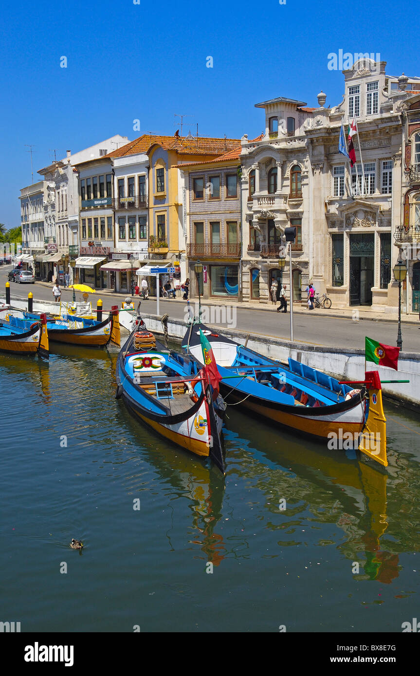 Traditional boats ' Moliceiros', Canal central, Aveiro, Beiras region, Portugal Stock Photo