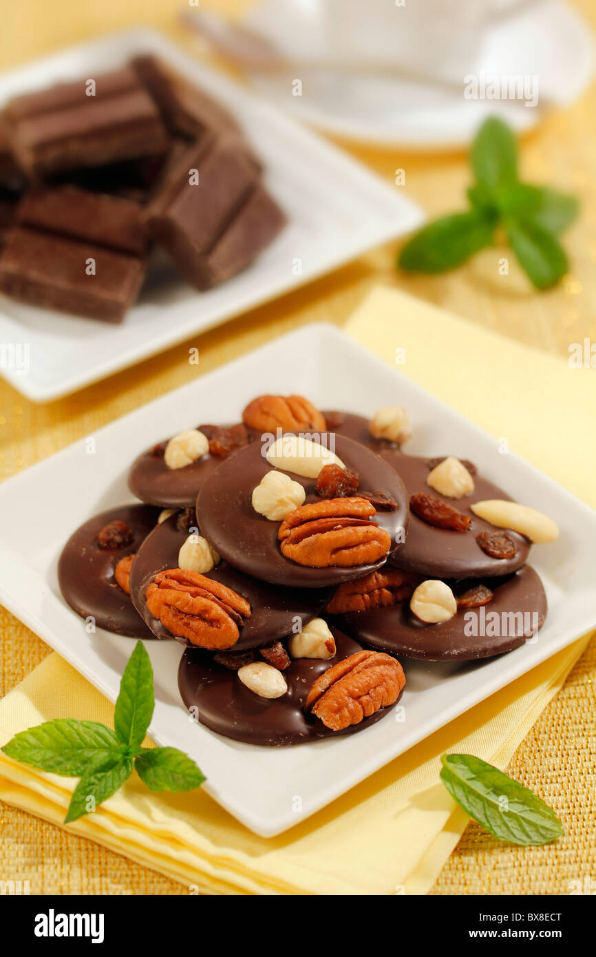 Chocolate delights with nuts. Recipe available. Stock Photo