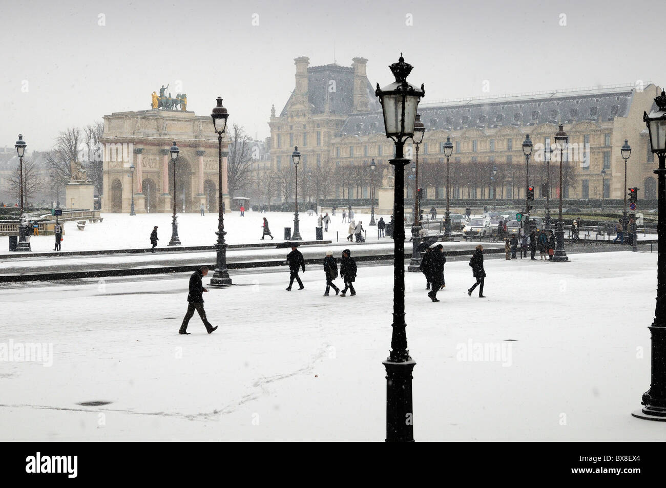 Arc de Triomphe du Carrousel,Paris,France ,in winter snow Stock Photo