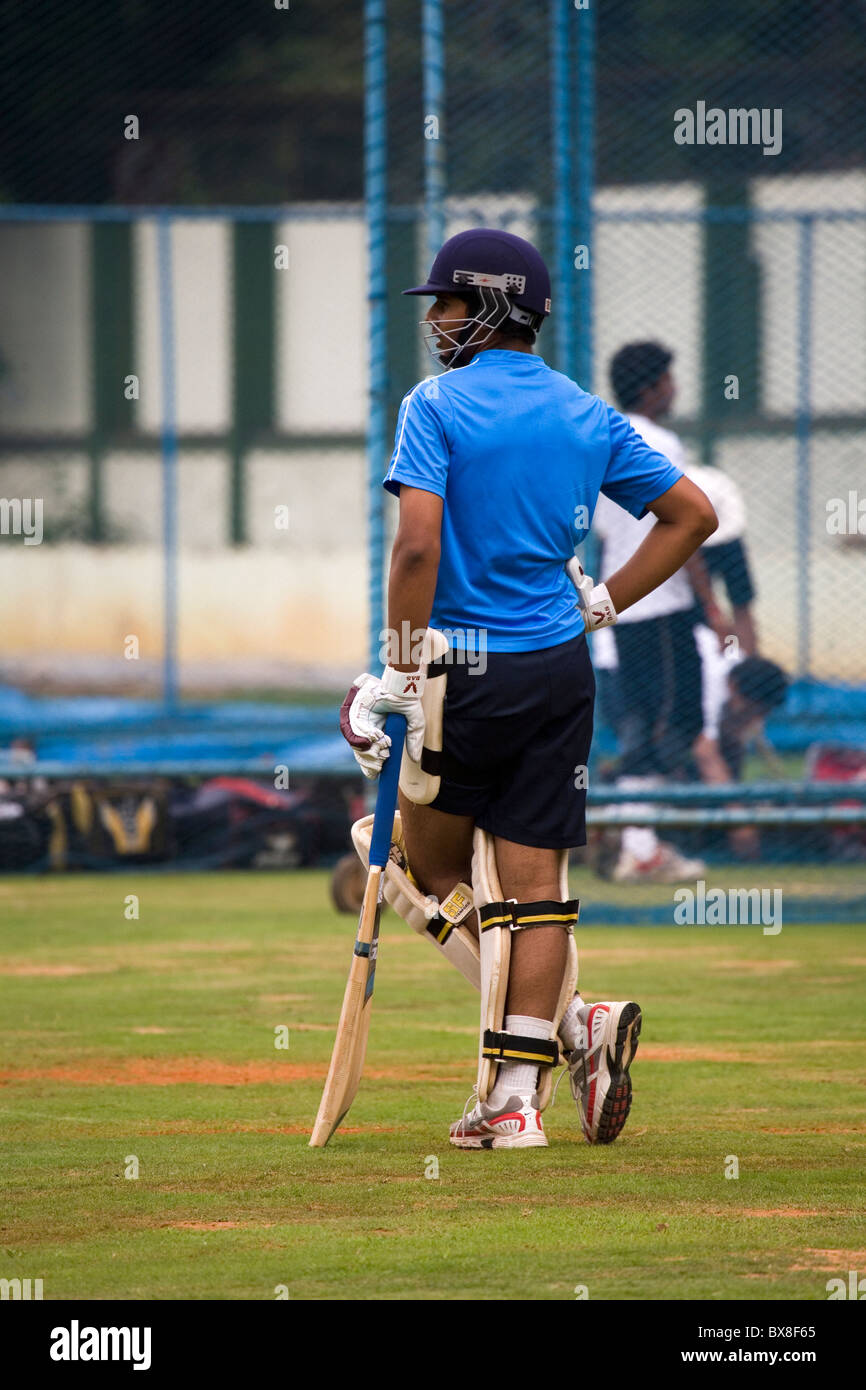 Talented Indian cricketers train at the National Cricket Academy in Bengaluru, India. Stock Photo