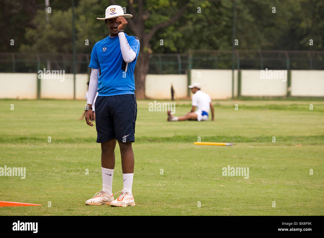 Talented Indian cricketers train at the National Cricket Academy in Bengaluru, India. Stock Photo