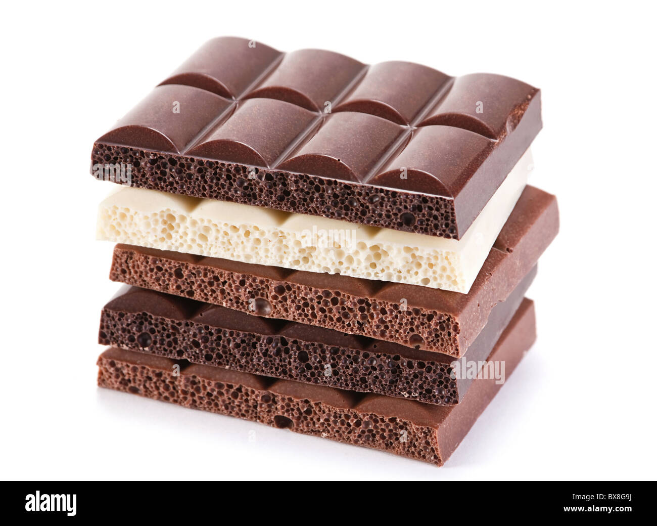 Aerated chocolate on white Stock Photo