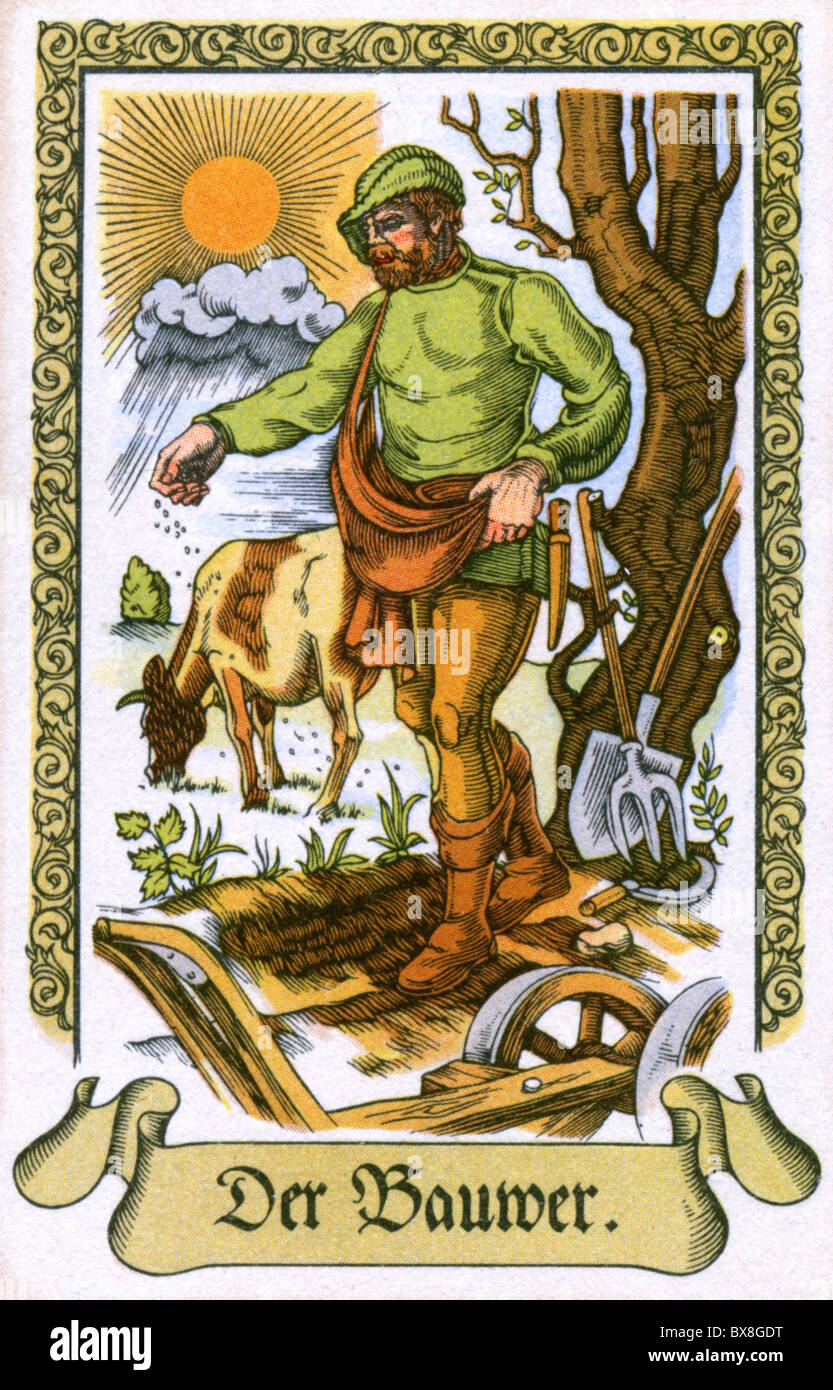 people, professions, farmer, circa 1575, colour print, cigarette card, Tengelmann, Muehlheim/Ruhr, 1934, , Additional-Rights-Clearences-Not Available Stock Photo