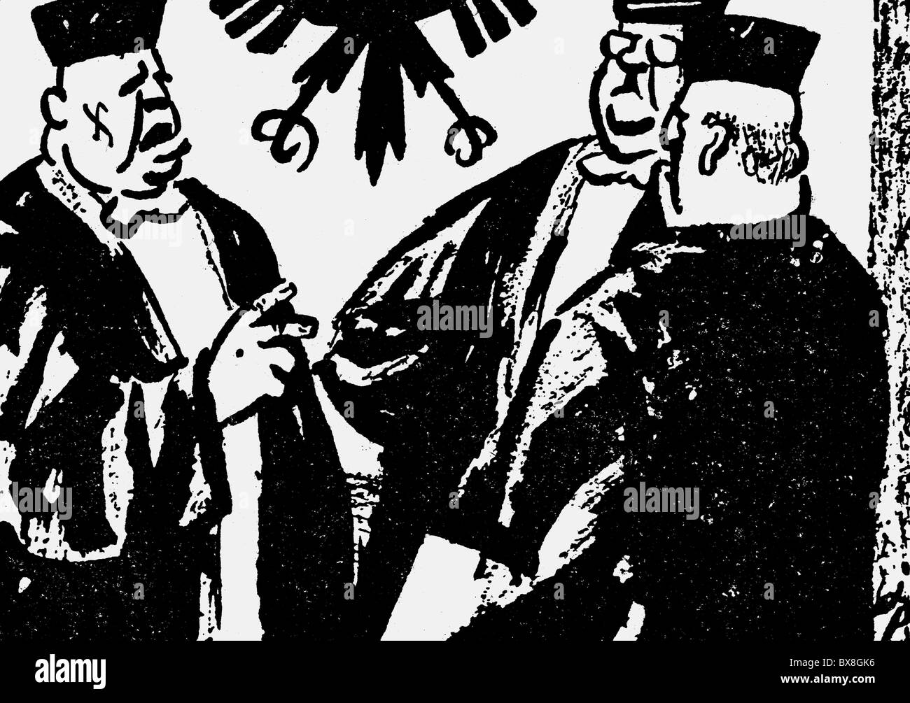 Eichmann, Adolf, 19.3.1906 - 1.6.1962, Austrian SS Officer, Eichmann Trial, caricature, drawing by J. Pop from 'Rude Pravo', 1961, Stock Photo