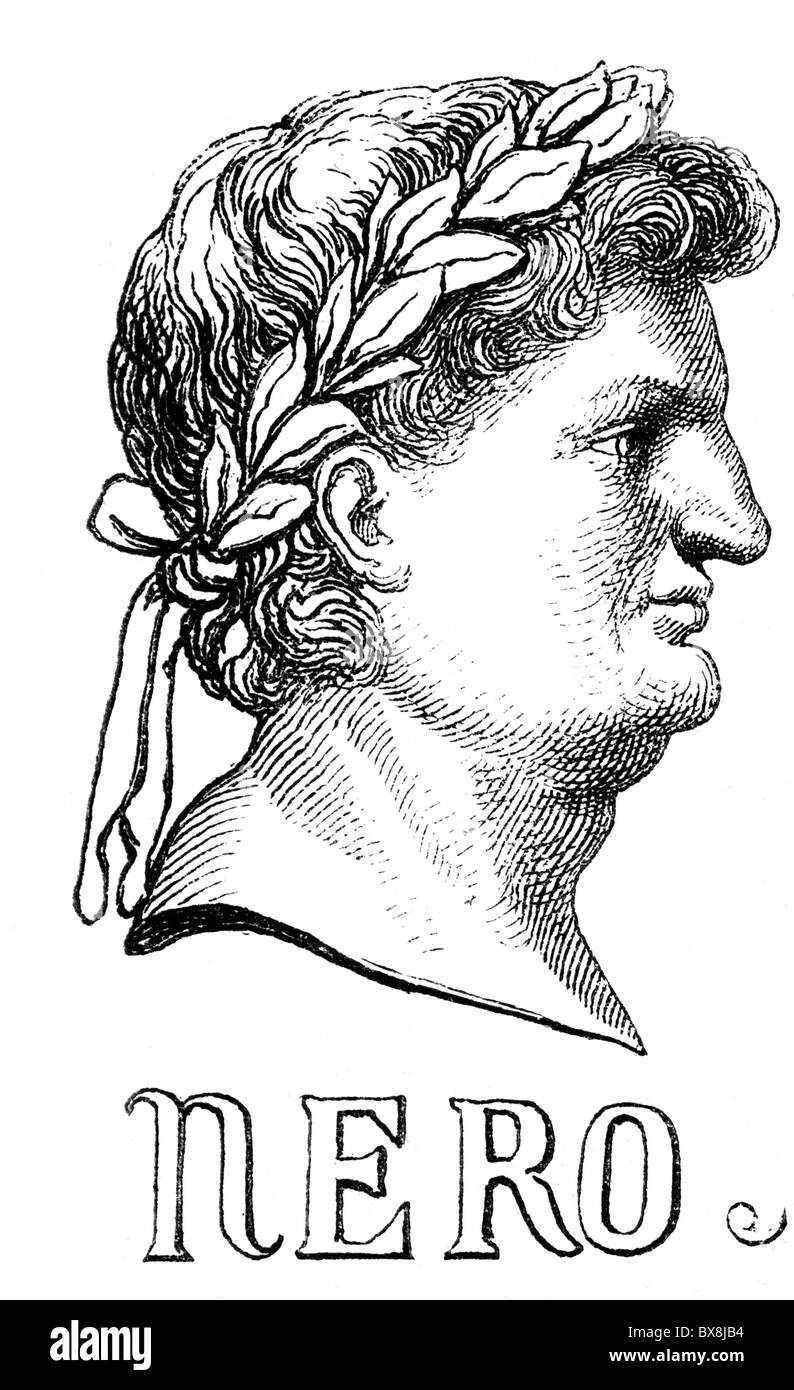 Nero Claudius Caesar, 15.12. 37 - 9.6.68, Roman Emperor 13.10.54 - 9.6.68, portrait, wood engraving, 19th century, , Stock Photo