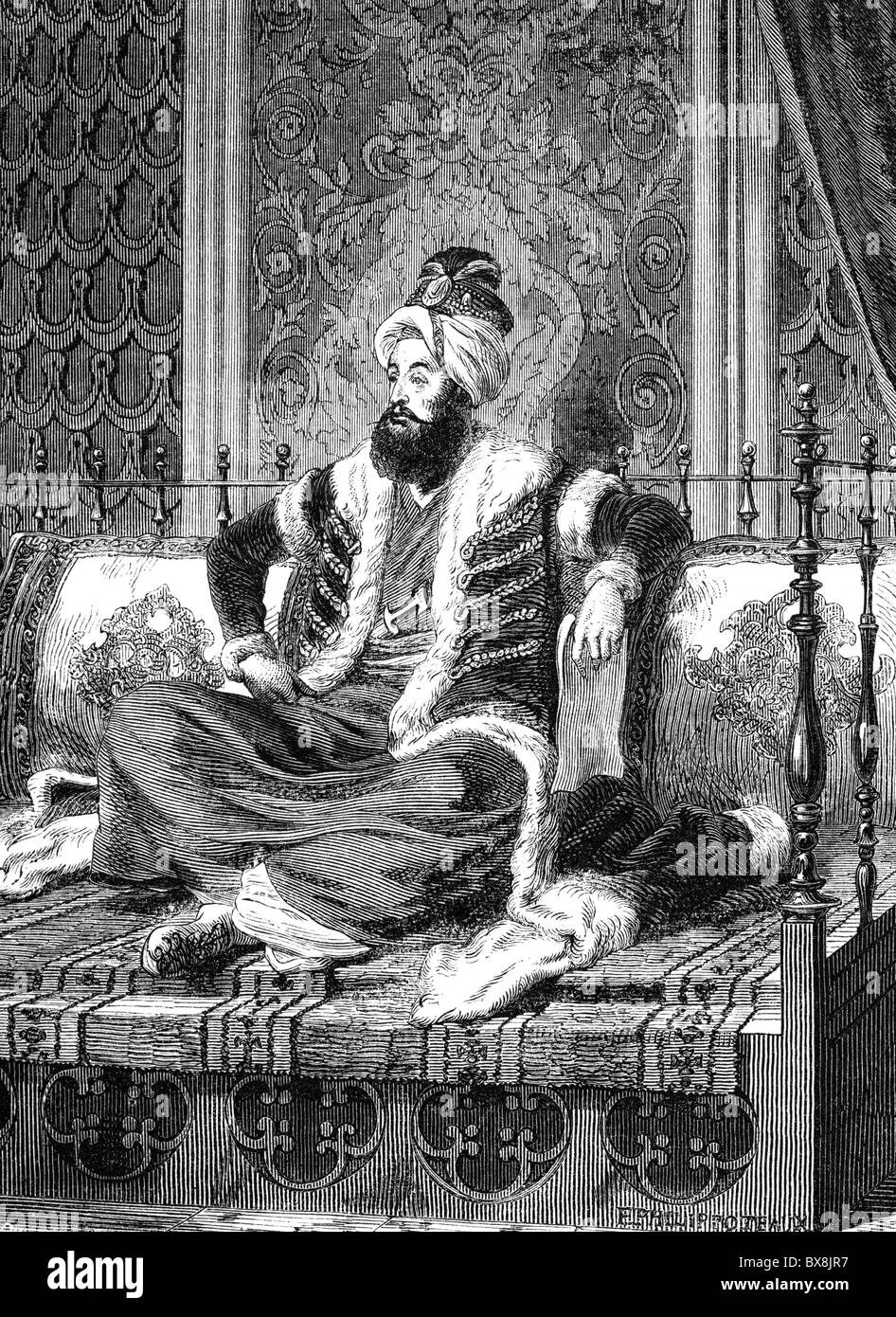 Selim III, 24.12.1762 - 28.7.1808, Sultan of the Ottoman Empire 7.4.1789 - 28.7.1808, sitting, wood engraving, 19th century, , Stock Photo