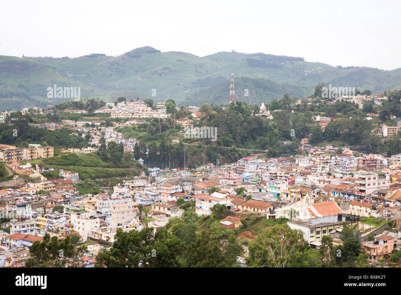 A view of the popular Indian hill station of Coonoor in Tamil Nadu. Stock Photo