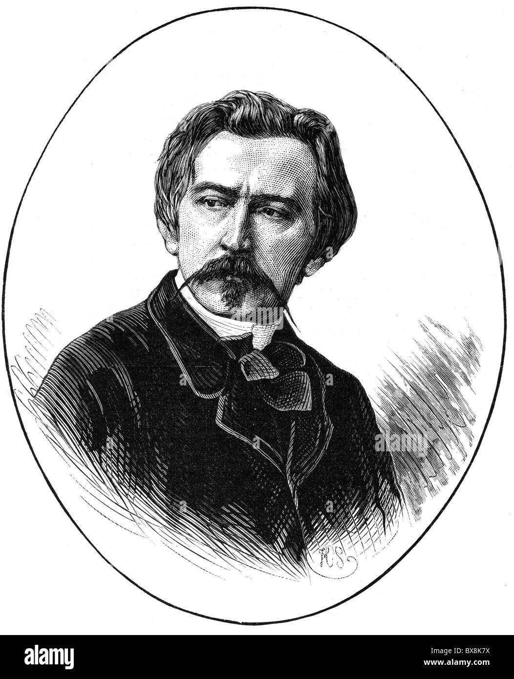Koenig, Herbert, 1820 - 13.6.1876, German painter, portrait, wood engraving after photo by W. Berndt, Stock Photo