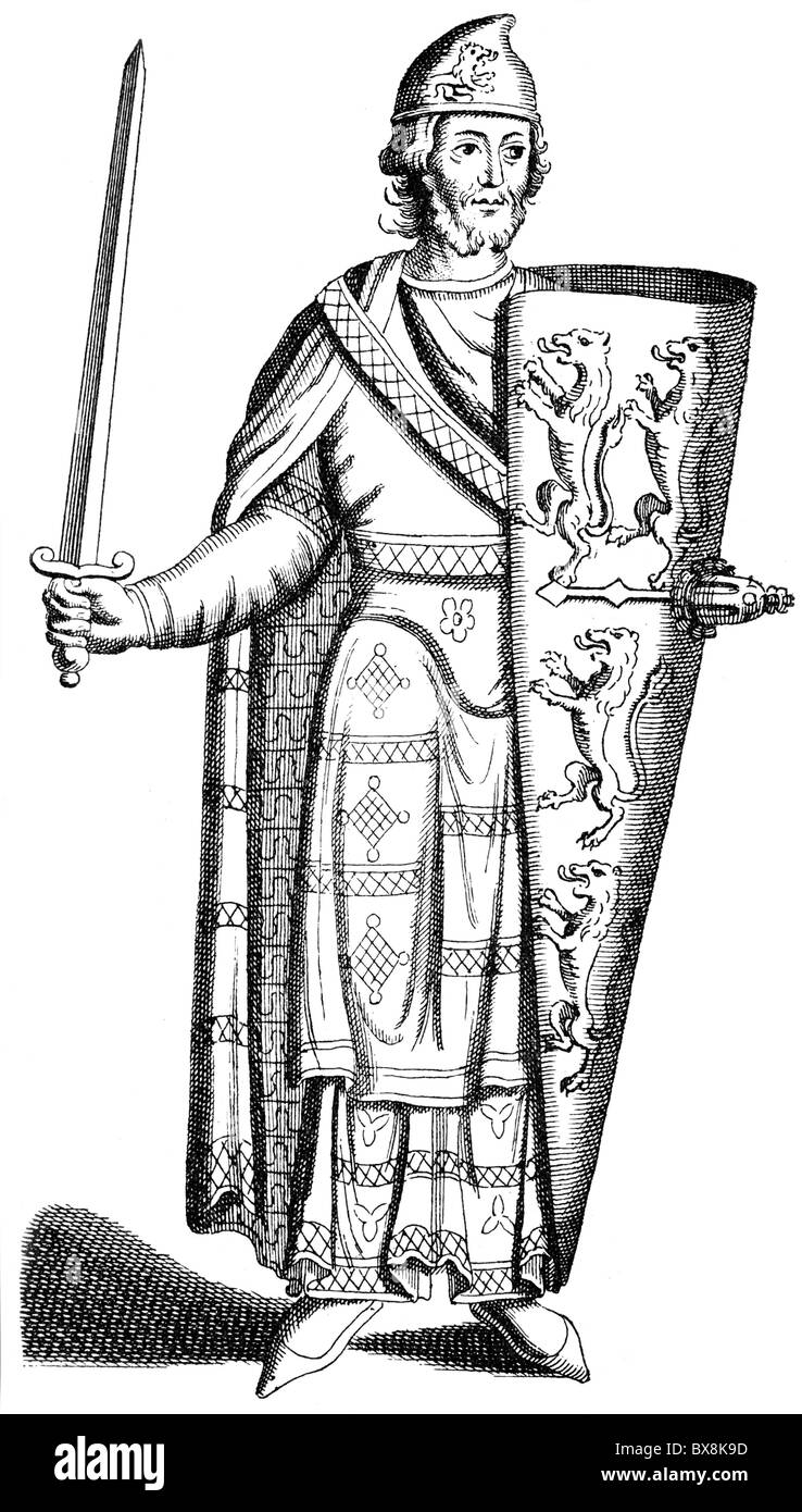 Geoffrey V 'Plantagenet', 23.8.1113 - 7.9.1151, Count of Anjou 1129 - 7.9.1151, full length, wood engraving, 19th century, , Stock Photo