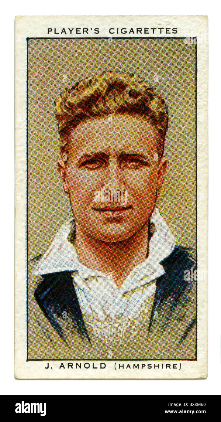 1934 cigarette card with portrait of cricket player of John Arnold of Hampshire and England Stock Photo