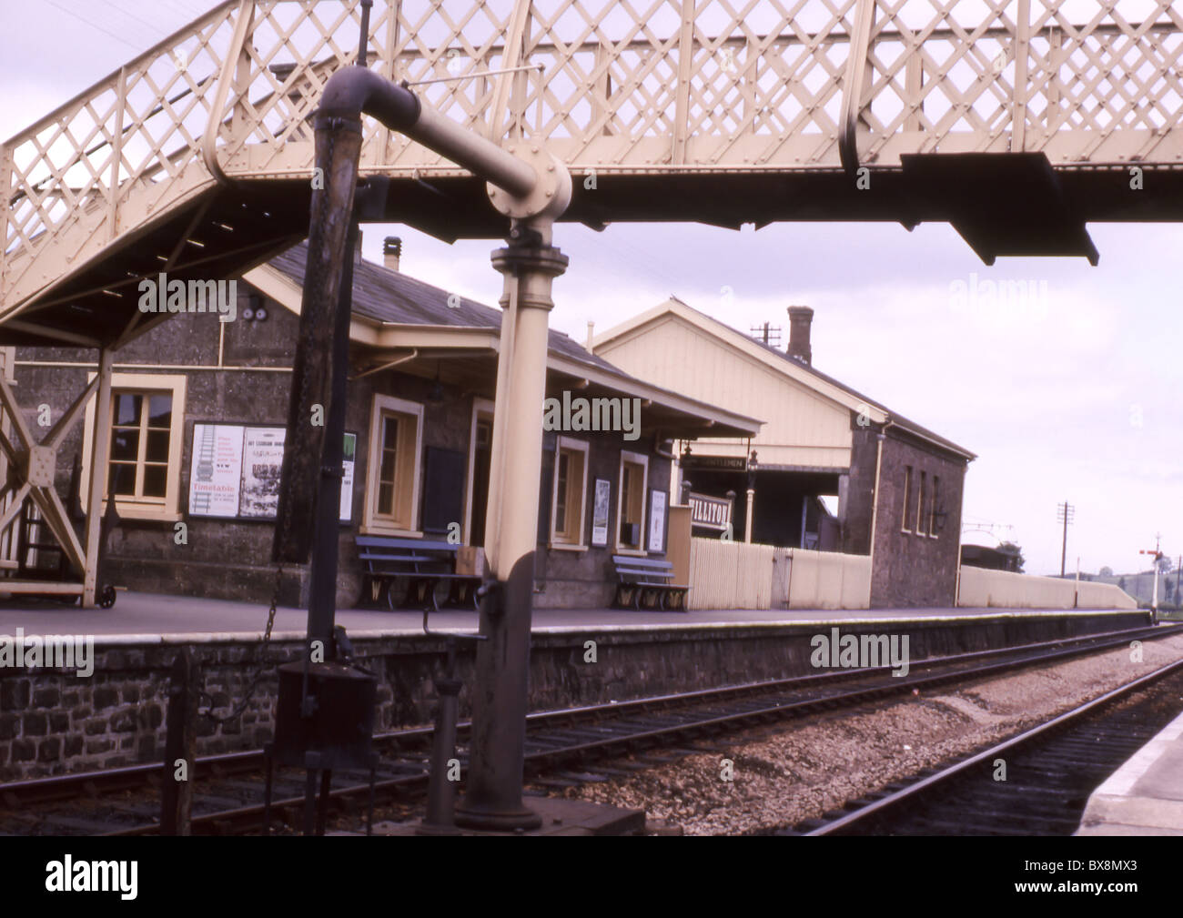 A original 1960's view of Williton Village Railway Station in West Somerset, South West England. Stock Photo