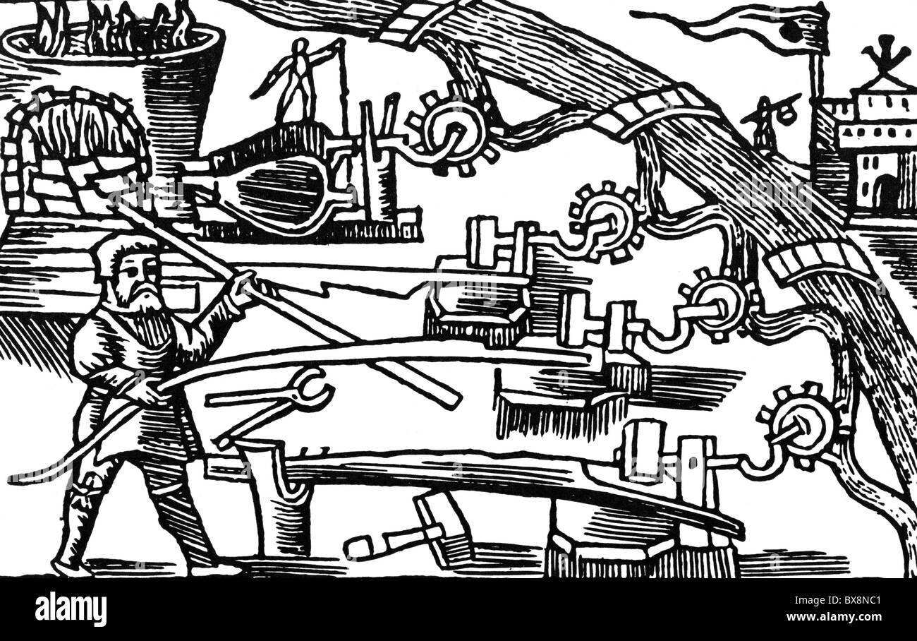 people, professions, smith, woodcut, 'History of the Northern People' by Olaus Magnus, 1555, , Additional-Rights-Clearences-Not Available Stock Photo
