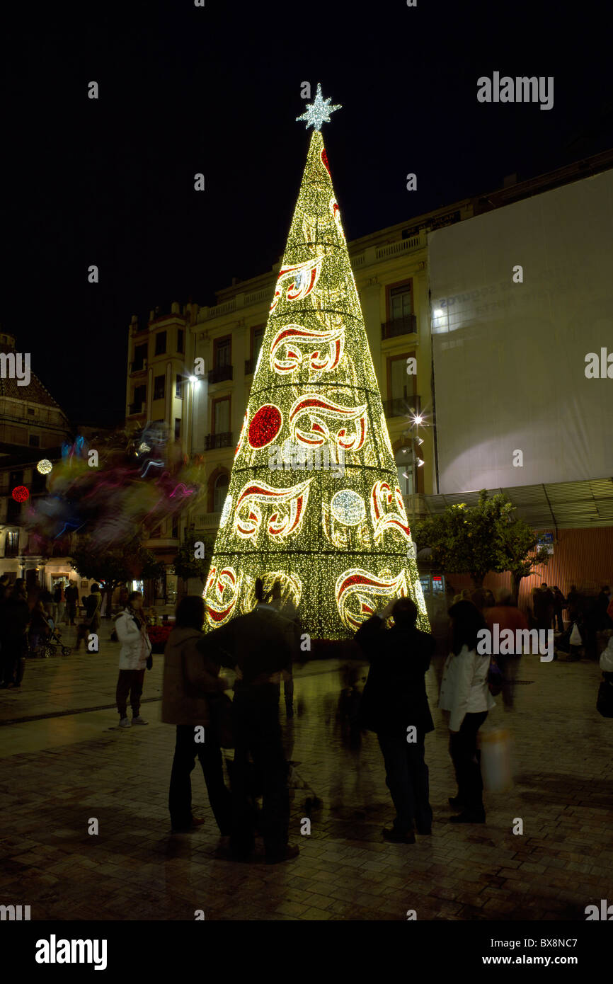 Malaga Christmas Lights, Malaga City, Andalucia, Spain, Costa del Sol, cityscape,  Spain Christmas Xmas Yule Yuletide festive Stock Photo