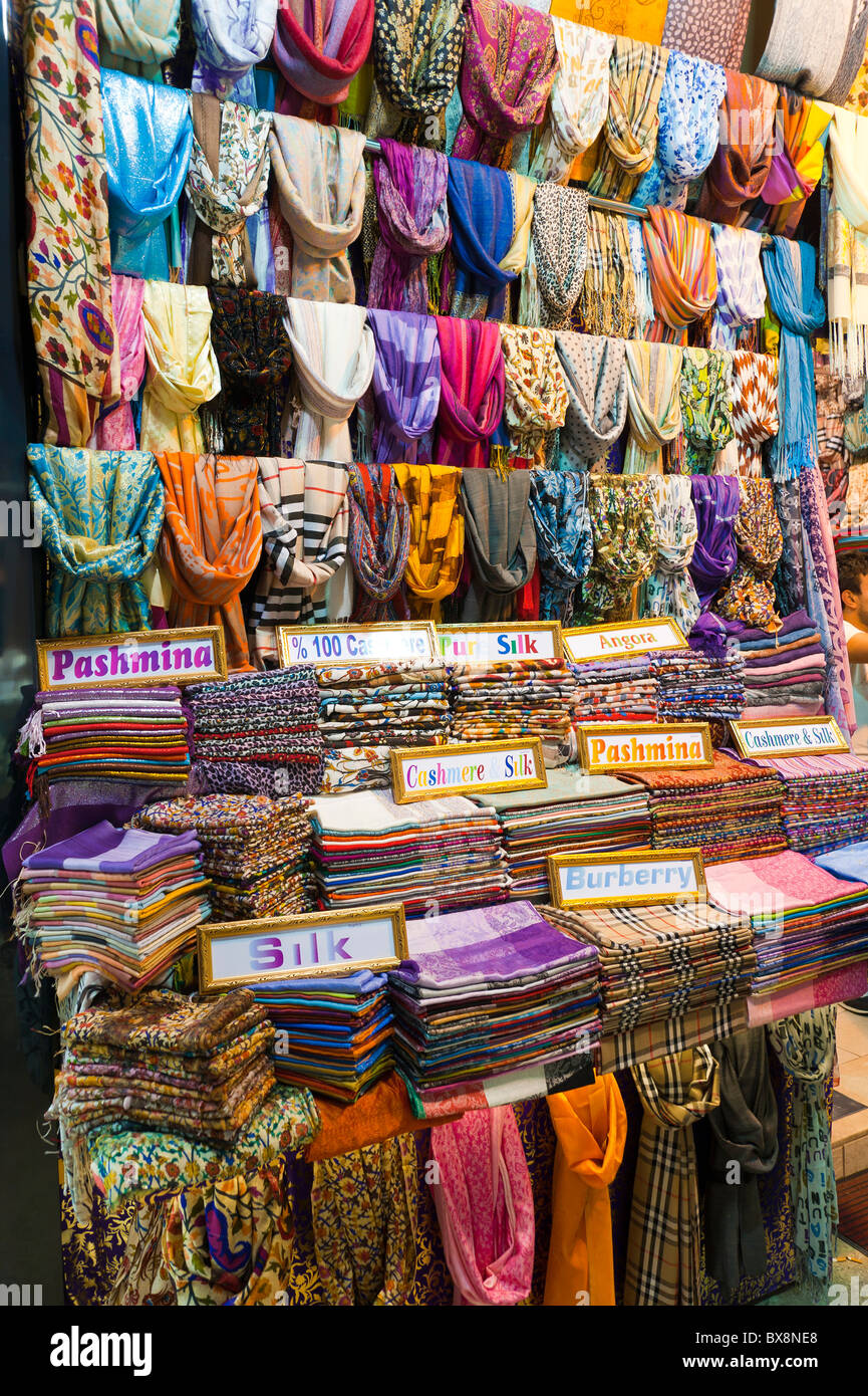 Textiles on sale inside the Grand Bazaar Kapalicarsi Istanbul Turkey Stock Photo