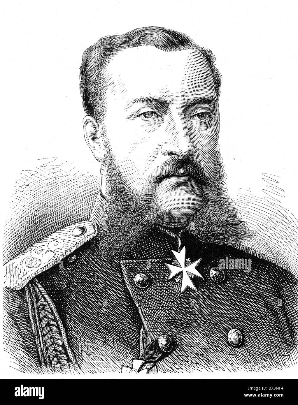 Nicholas Nikolaevich, 8.8.1831 - 25.4.1891, Grand Duke of Russia, Russian field marshal, portrait, wood engraving, late 19th century, Stock Photo