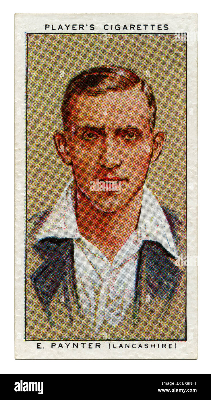 1934 cigarette card with portrait of cricket player of Eddie Paynter of Lancashire and England Stock Photo