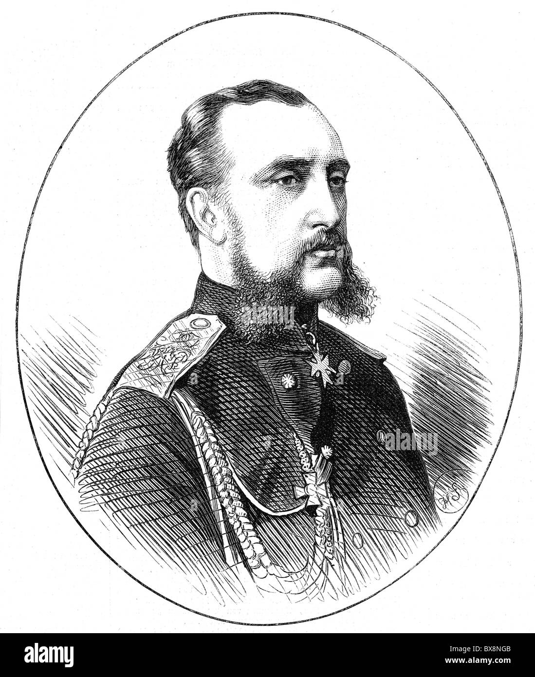 Nicholas Nikolaevich, 8.8.1831 - 25.4.1891, Grand Duke of Russia, Russian field marshal, portrait, wood engraving, 1876, Stock Photo