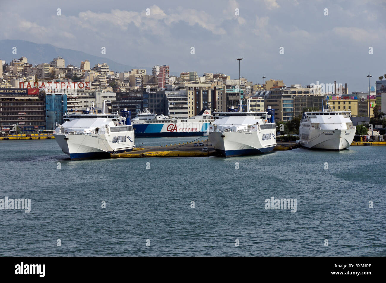 Aegean Speed lines Speedrunner high speed ferries in Piraeus harbour Stock Photo