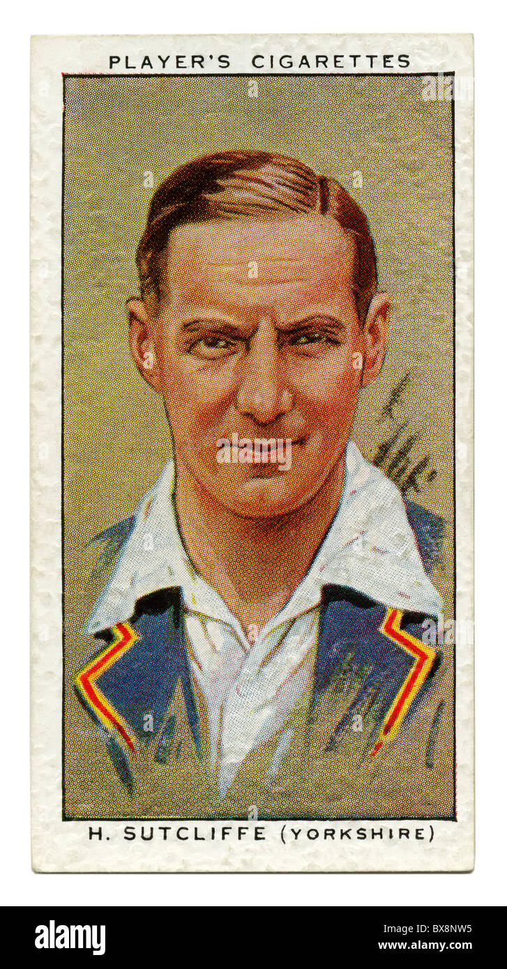 players cigarette cards cricketers 1934 1934 cigarette card with portrait of cricket player of Herbert (Bert)  Sutcliffe of Yorkshire and England Stock Photo