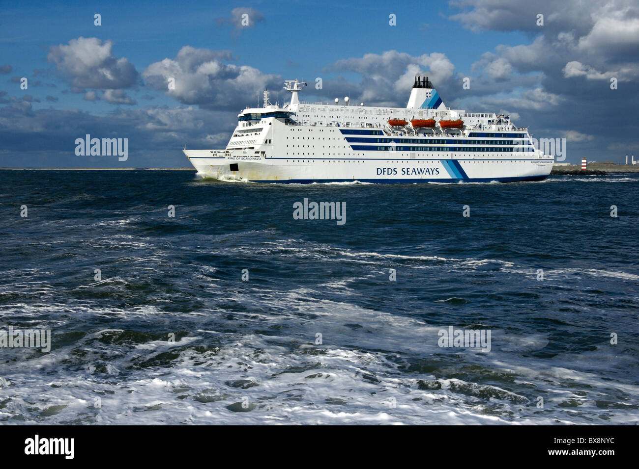 DFDS car and passenger ferry King of Scandinavia leaving Dutch port Ijmuiden near Amsterdam for North Shields near Newcastle Stock Photo