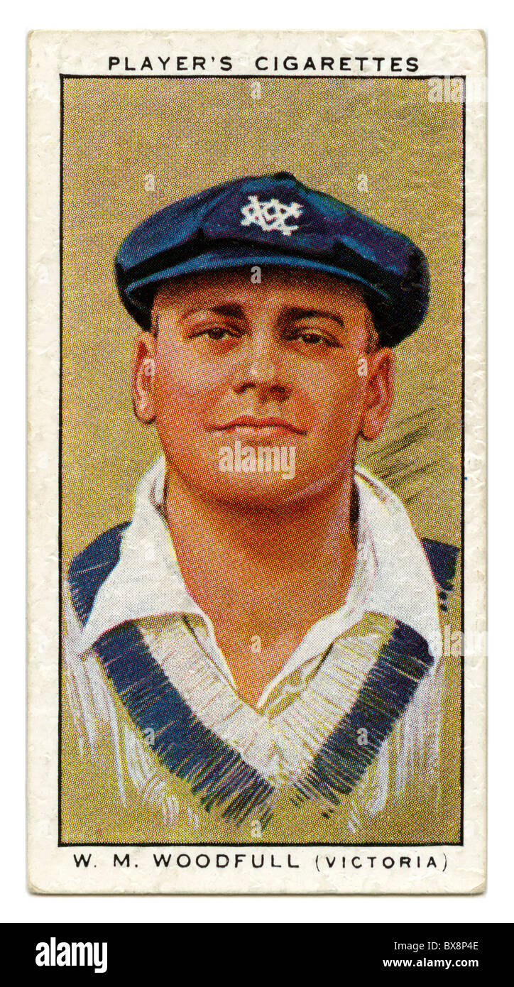 1934 cigarette card with portrait of cricket player of Bill Woodfull of Victoria and Australia Stock Photo