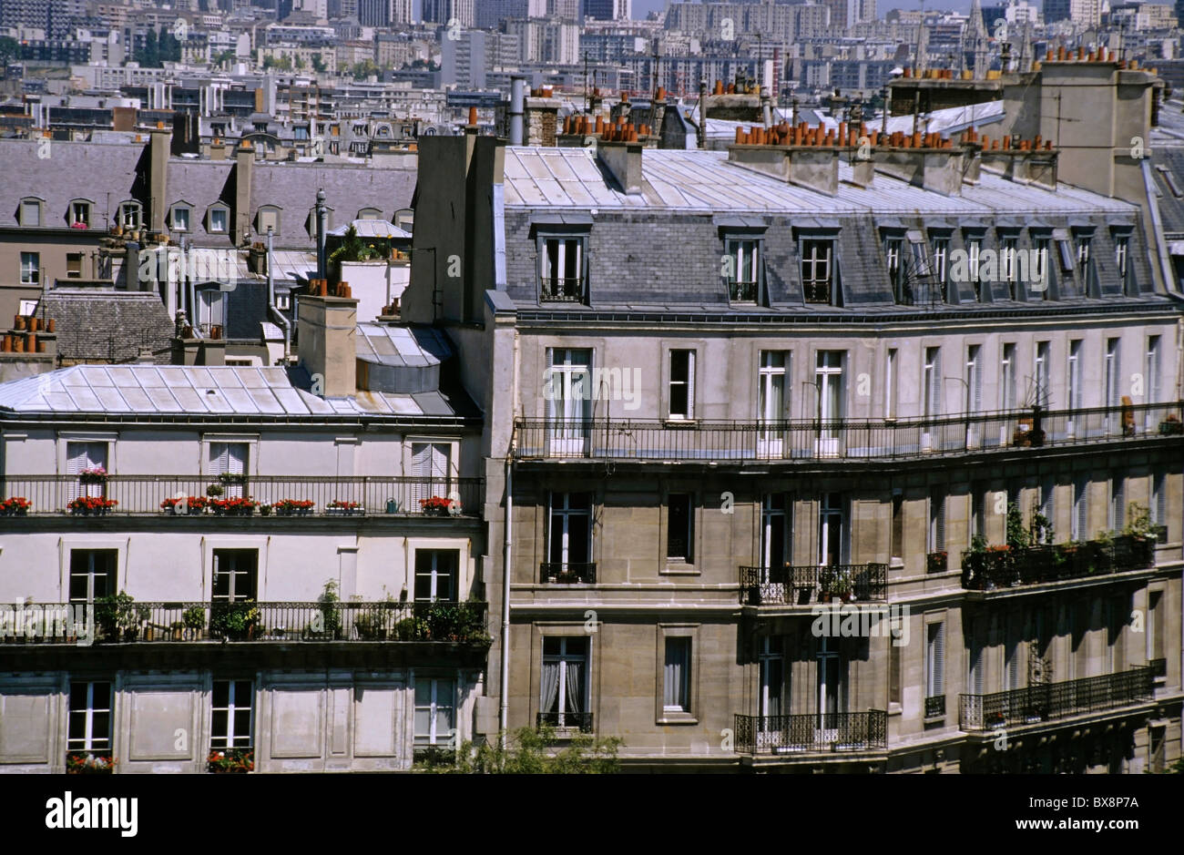Balconies of apartment buildings on Ile Saint-Louis, Paris, France. Stock Photo