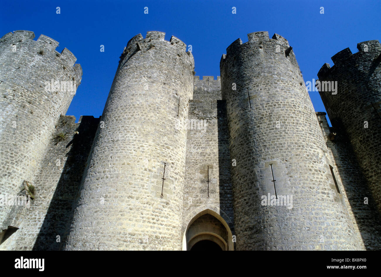 Ramparts of a medieval castle in Roquetaillade, Aude, France Stock