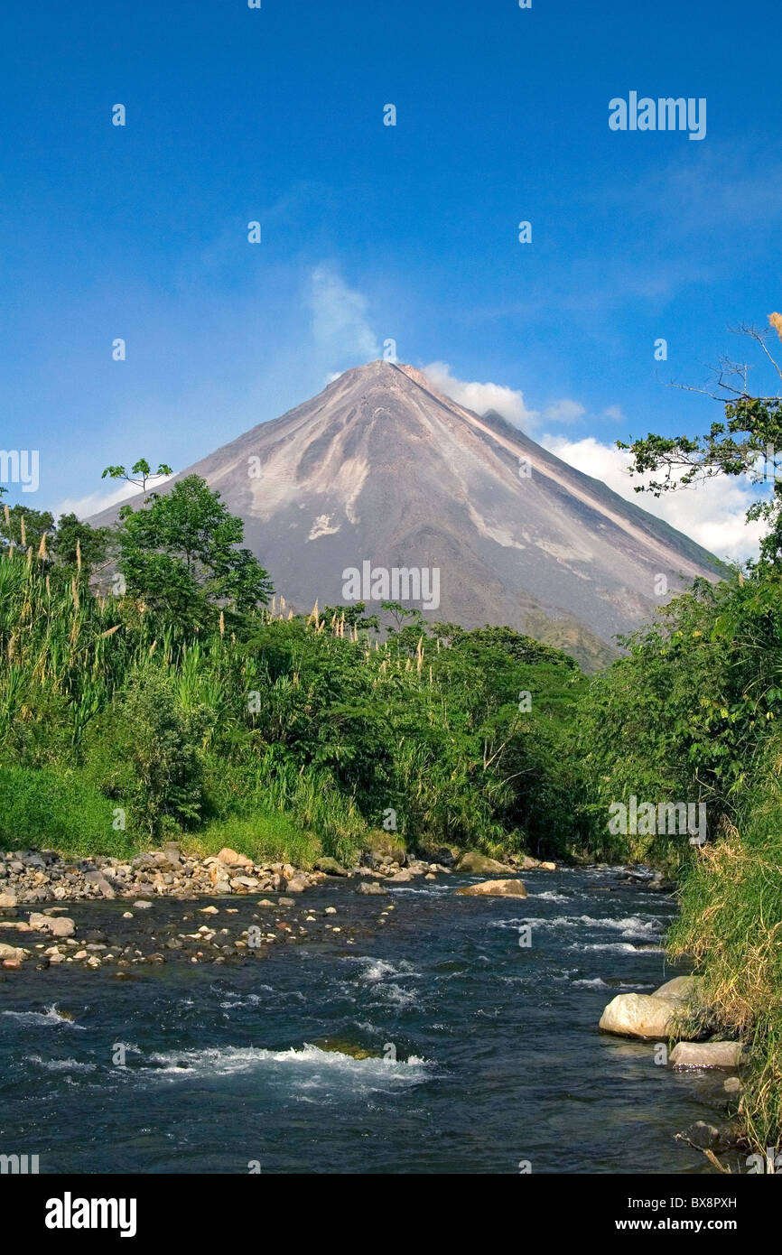 Arenal Volcano and fresh water stream near La Fortuna, San Carlos, Costa Rica. Stock Photo