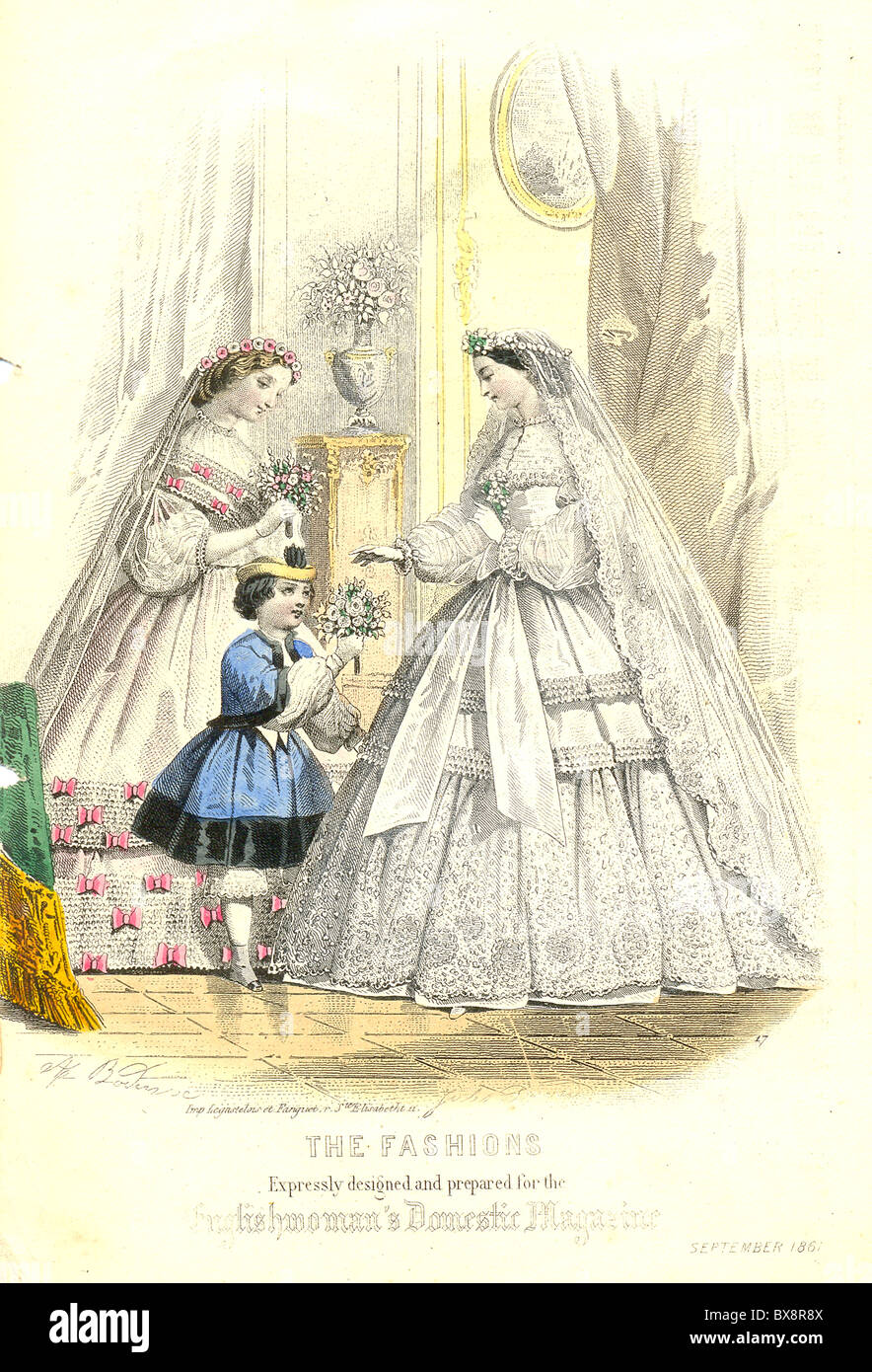 Fashion plate for the Englishwoman's Domestic Magazine by Jules David artist Stock Photo