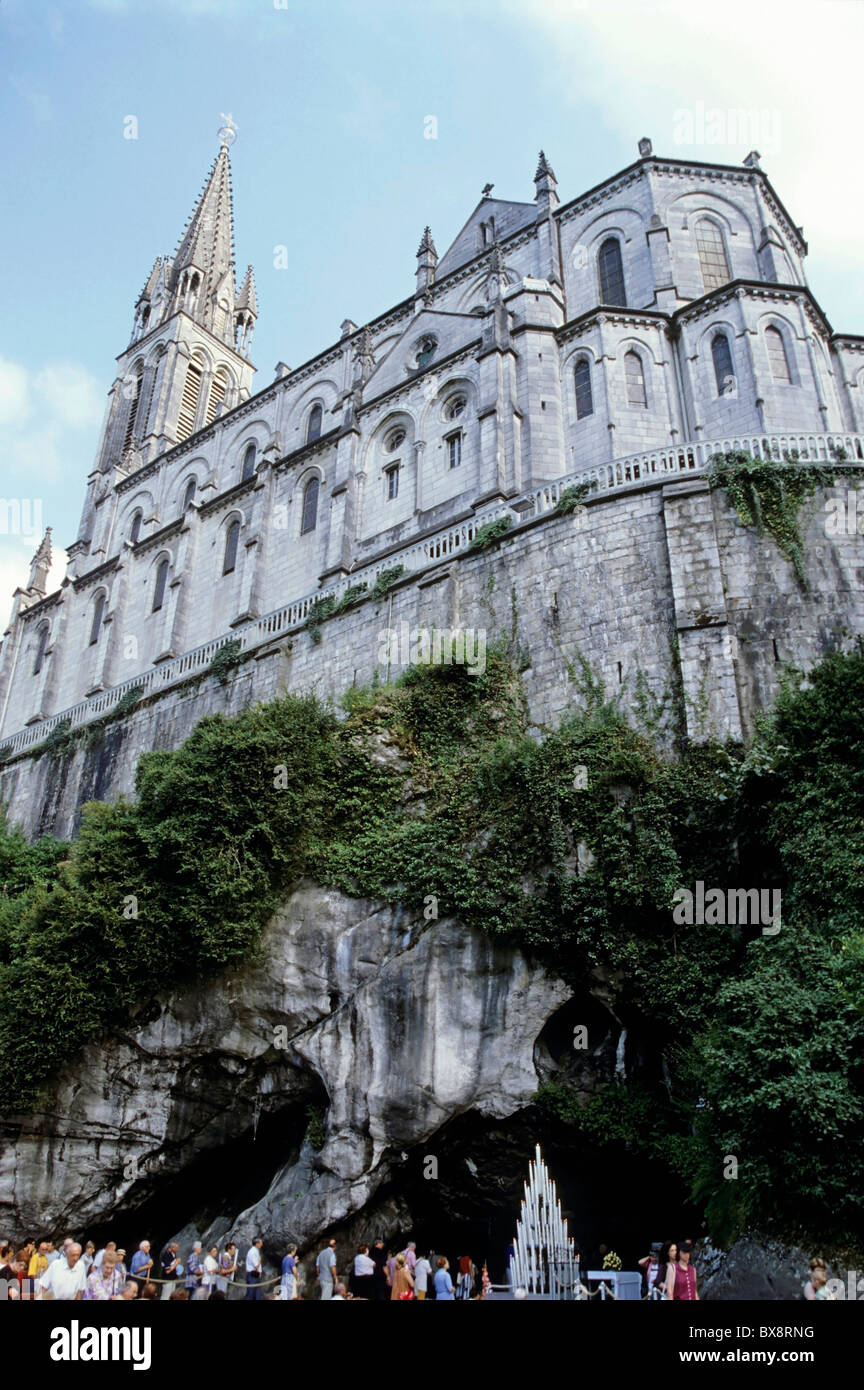 Pilgrims visiting the Grotto of Massabielle where St Bernadette had her