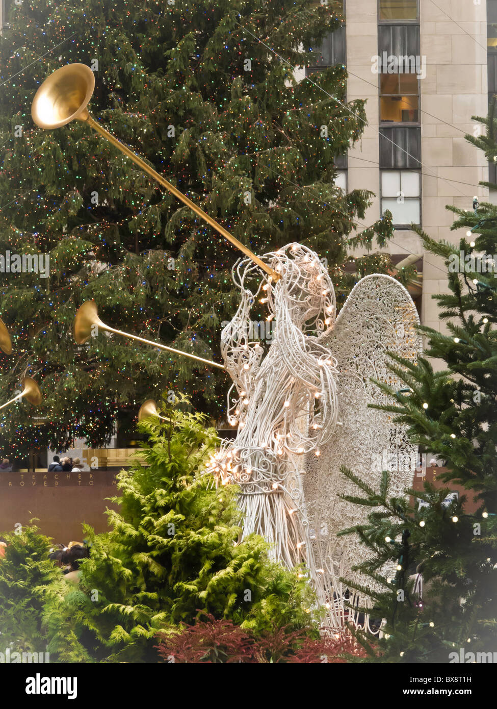 Herald Angel Decoration, Rockefeller Center, NYC Stock Photo