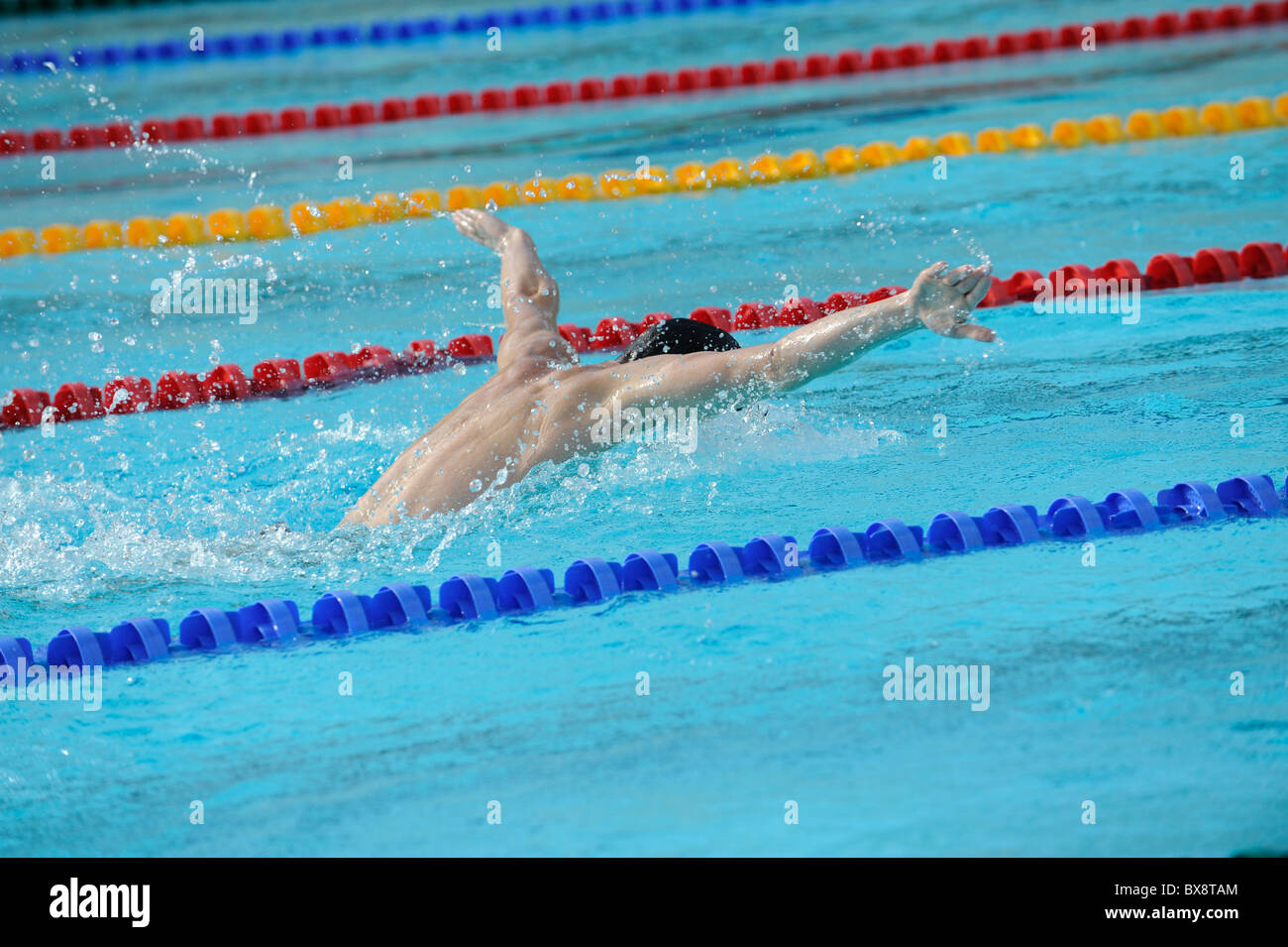 A man swimming ,butterfly style Stock Photo