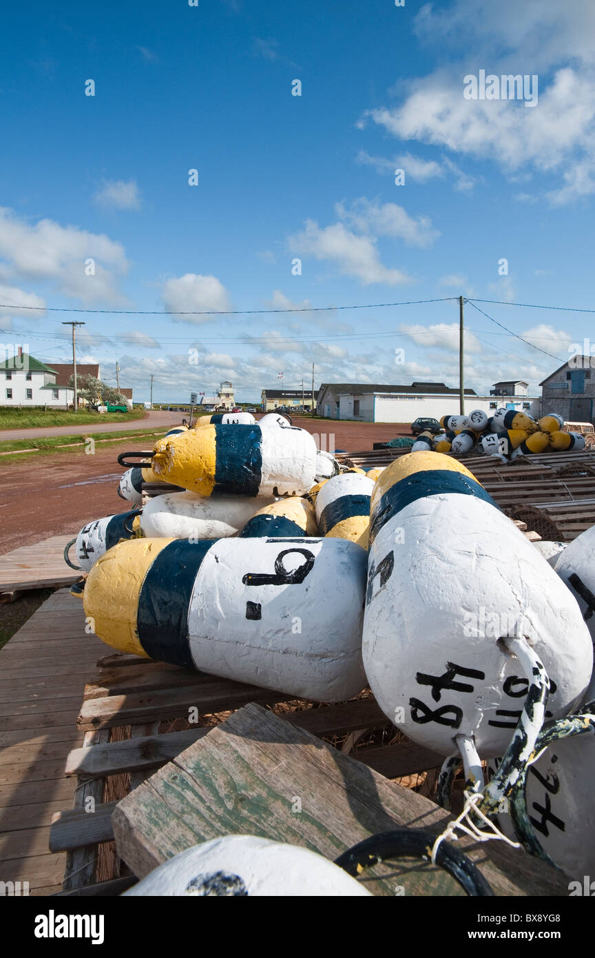 Lobster pots (traps) and floats, Rustico Harbour, Prince Edward Island, The Maritimes, Canada. Stock Photo