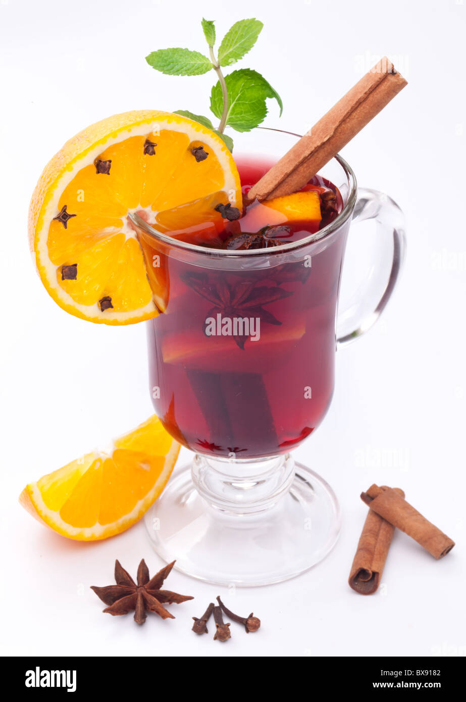 glass of mulled wine on a white background Stock Photo